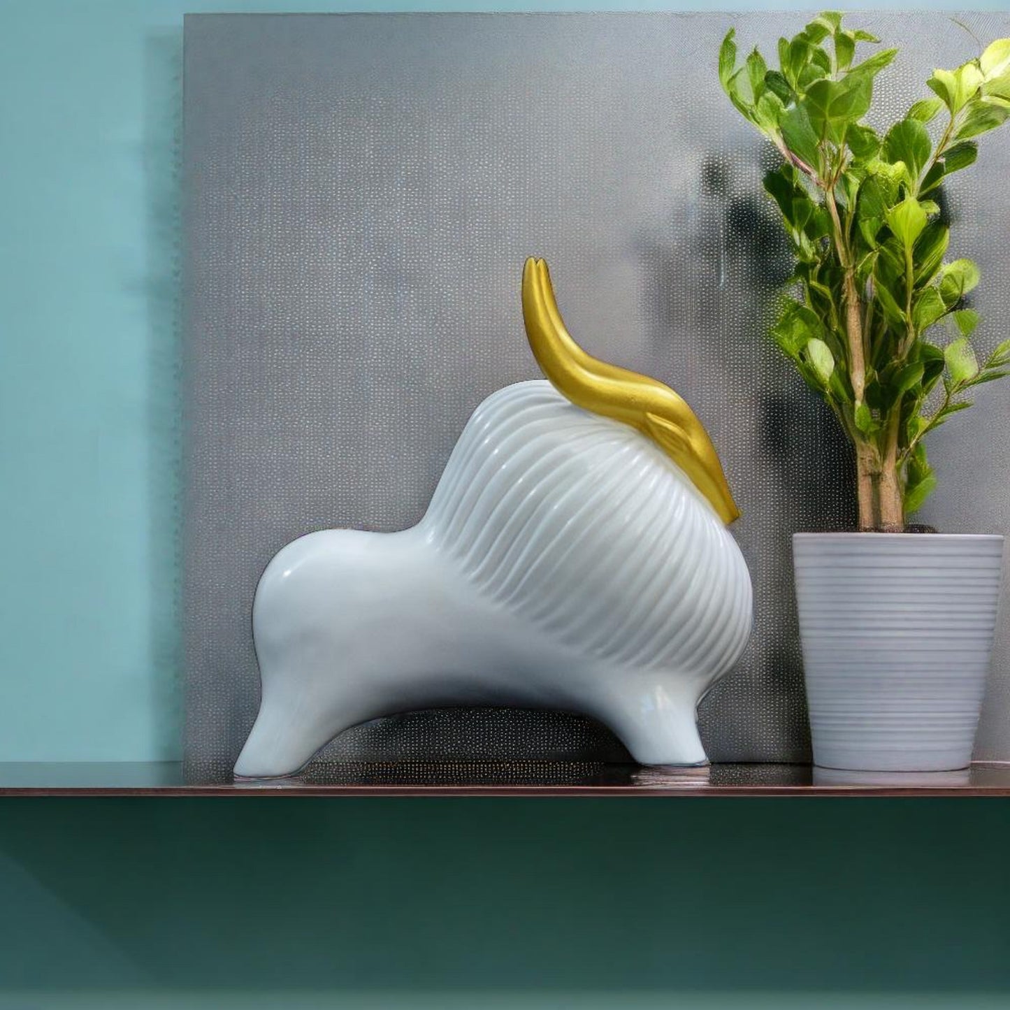 Golden Horned Himalayan Yak Sculpture (White) | EnamorarDecor