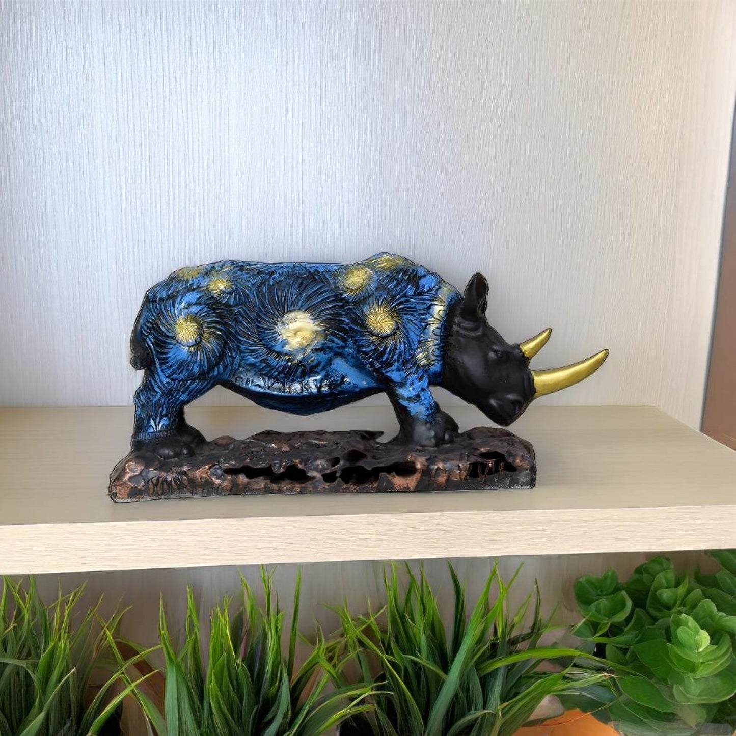 Antique Royal Rhino Sculpture (Blue) | EnamorarDecor
