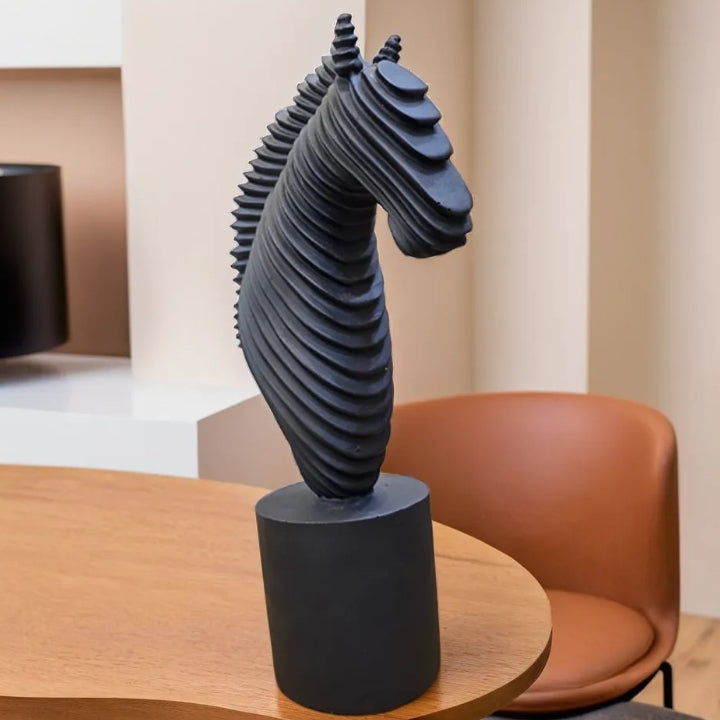 Black Ribbed Resin Horse Statue | EnamorarDecor