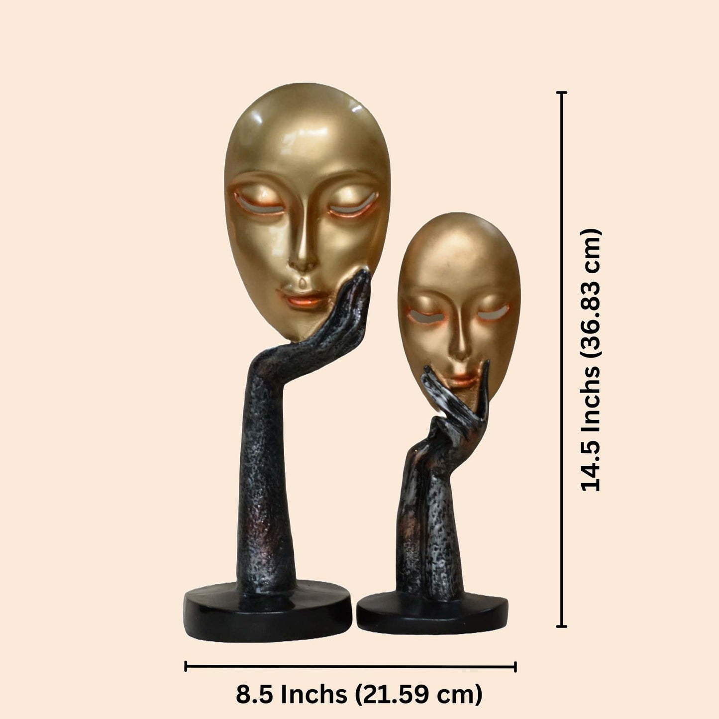 2 Lady Face Mask In Hand Sculpture (Antique) | EnamorarDecor