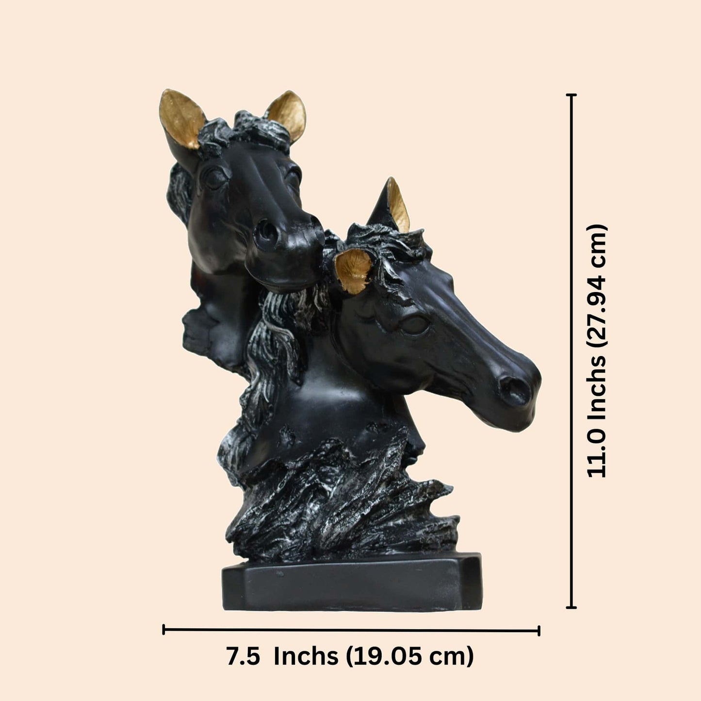 Two Horse Faces Antique Sculpture (Black) | EnamorarDecor