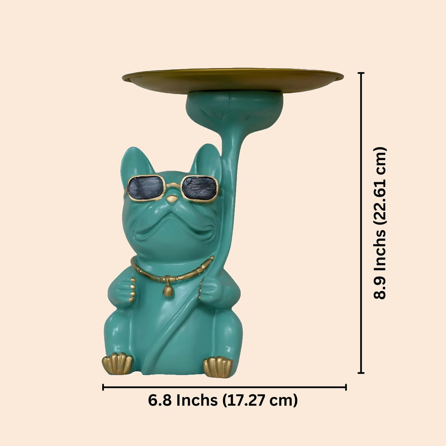 Cool Dog Sculpture with Metal Serving Tray (Green) | EnamorarDecor