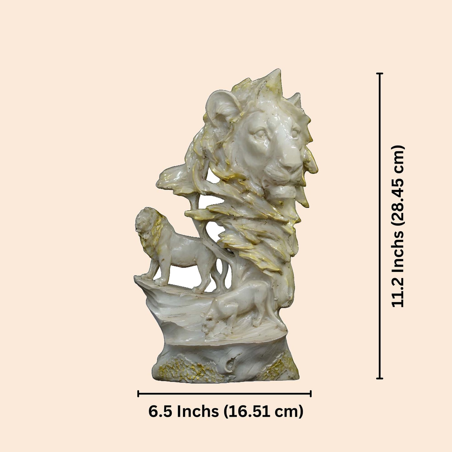 Lion Face With Standing Lion Sculpture (White) | EnamorarDecor