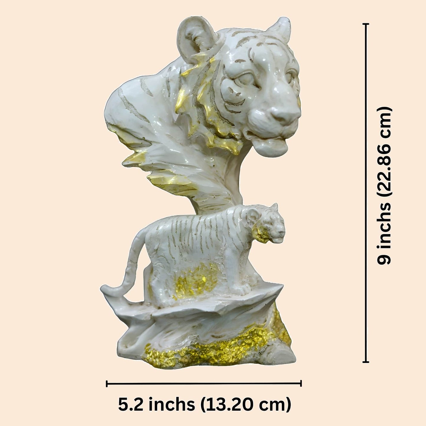 Tiger Face With Standing Tiger Sculpture (White) | EnamorarDecor