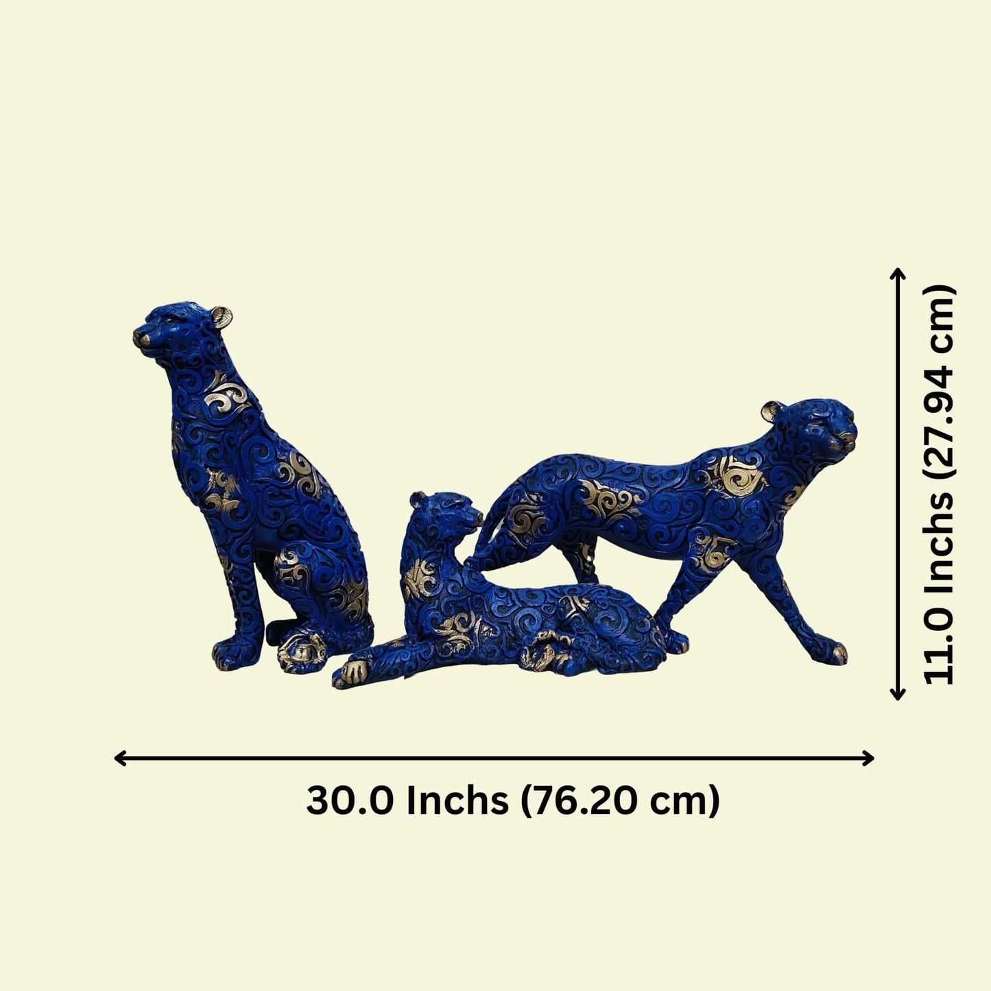 Antique Blue Panthers Set of 3 Sculptures | EnamorarDecor