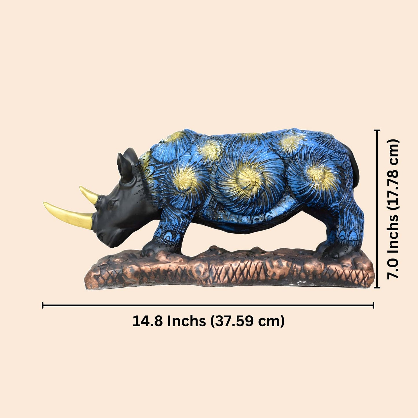 Antique Royal Rhino Sculpture (Blue) | EnamorarDecor