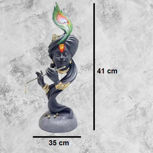 Black Color Krishna Face Playing Flute Resin Statue | EnamorarDecor