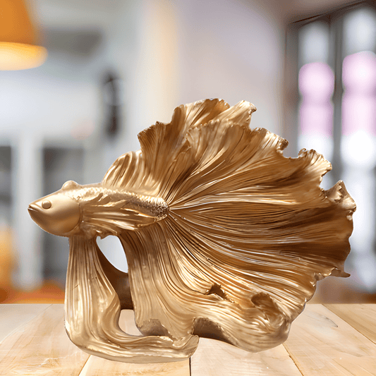 Siamese Lucky Fish Golden Polyresin Showpiece | EnamorarDecor