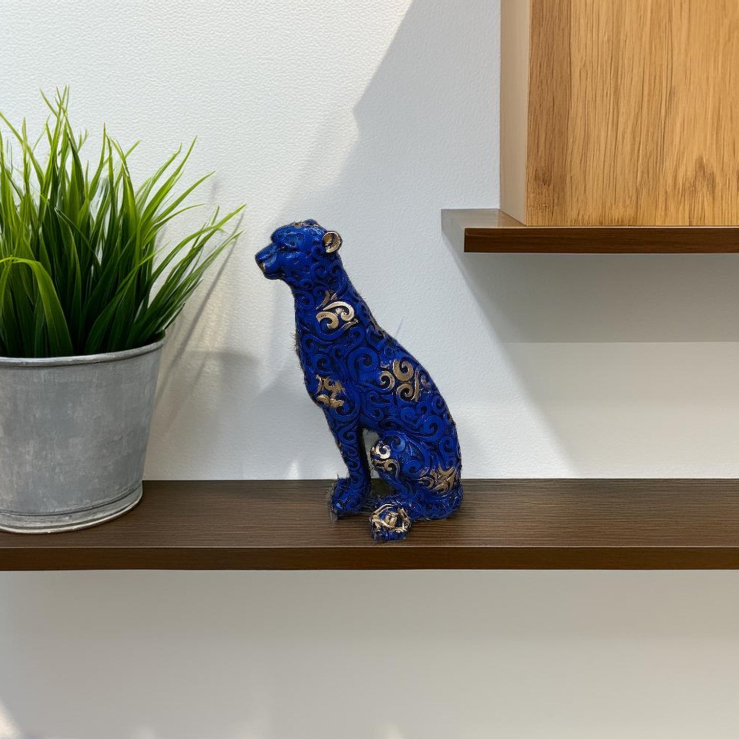 Antique Blue Panther Sitting Royalty Sculpture | EnamorarDecor