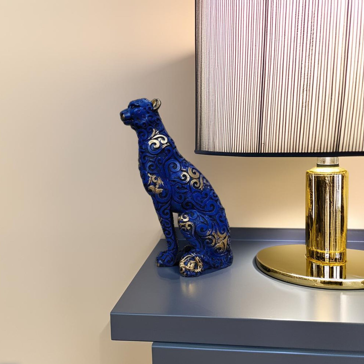 Antique Blue Panther Sitting Royalty Sculpture | EnamorarDecor