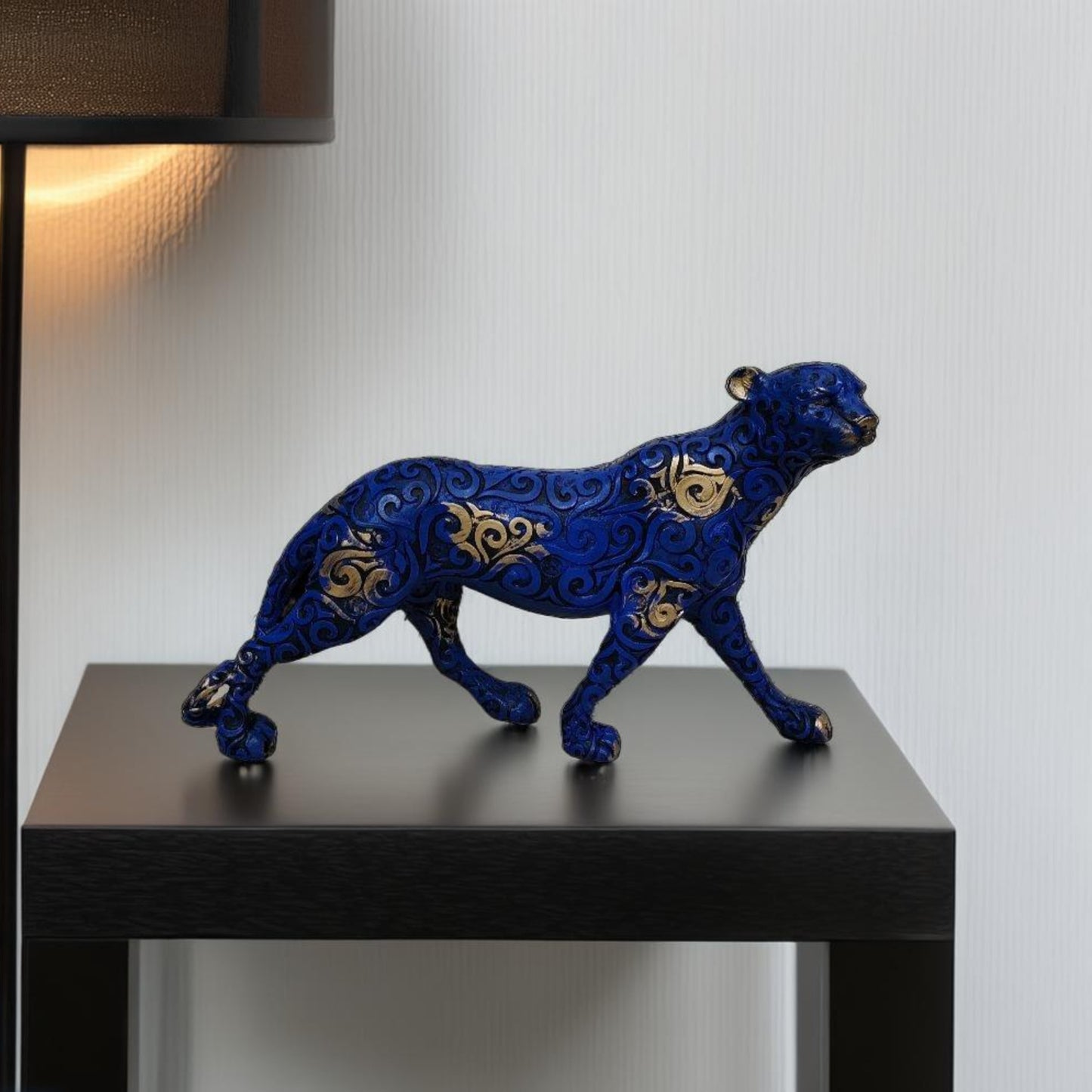 Antique Blue Panther Walking Royalty Sculpture | EnamorarDecor