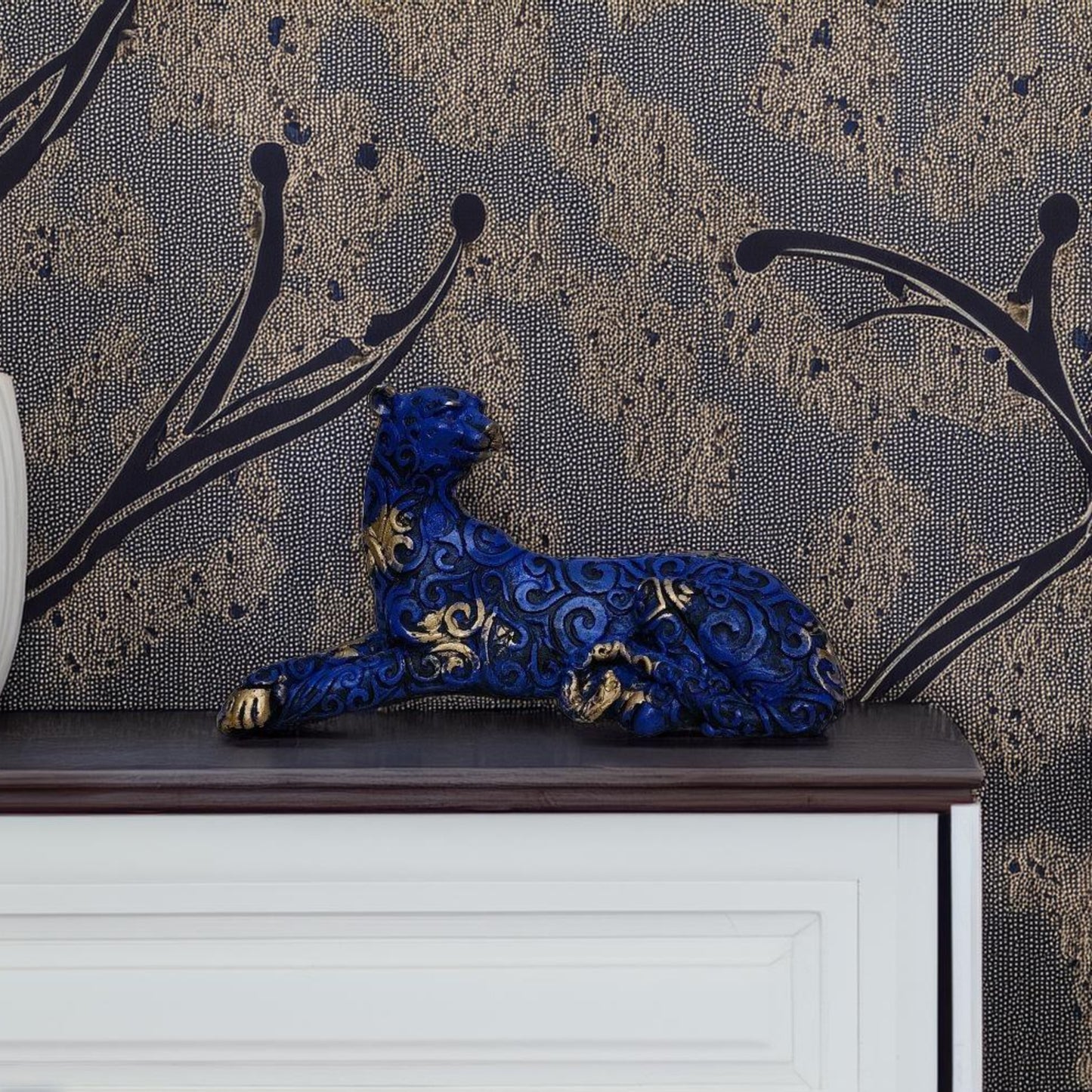 Antique Blue Panther Lying Royalty Sculpture | EnamorarDecor