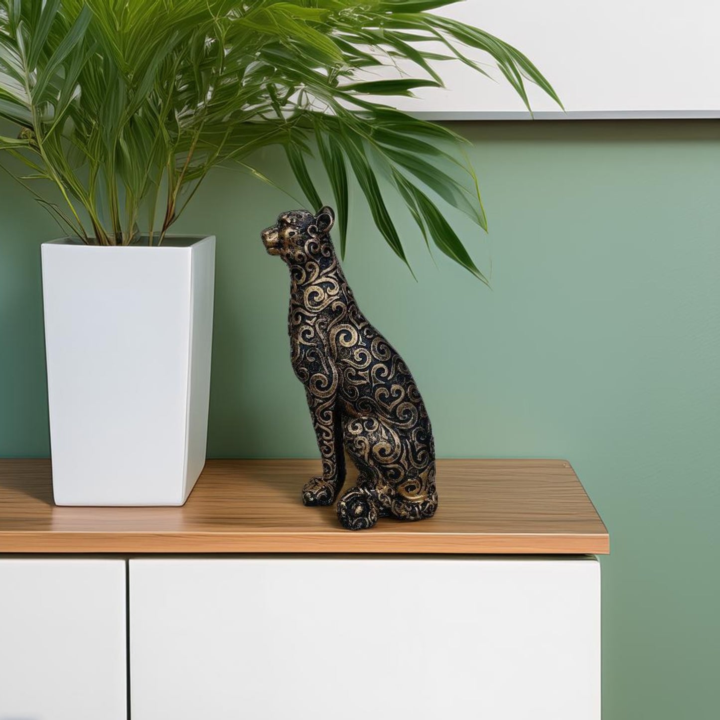 Antique Golden Panther Sitting Royalty Sculpture | EnamorarDecor