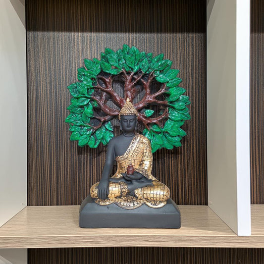 Antique Buddha Tree Set of 2 Sculptures (Black & Green) | EnamorarDecor