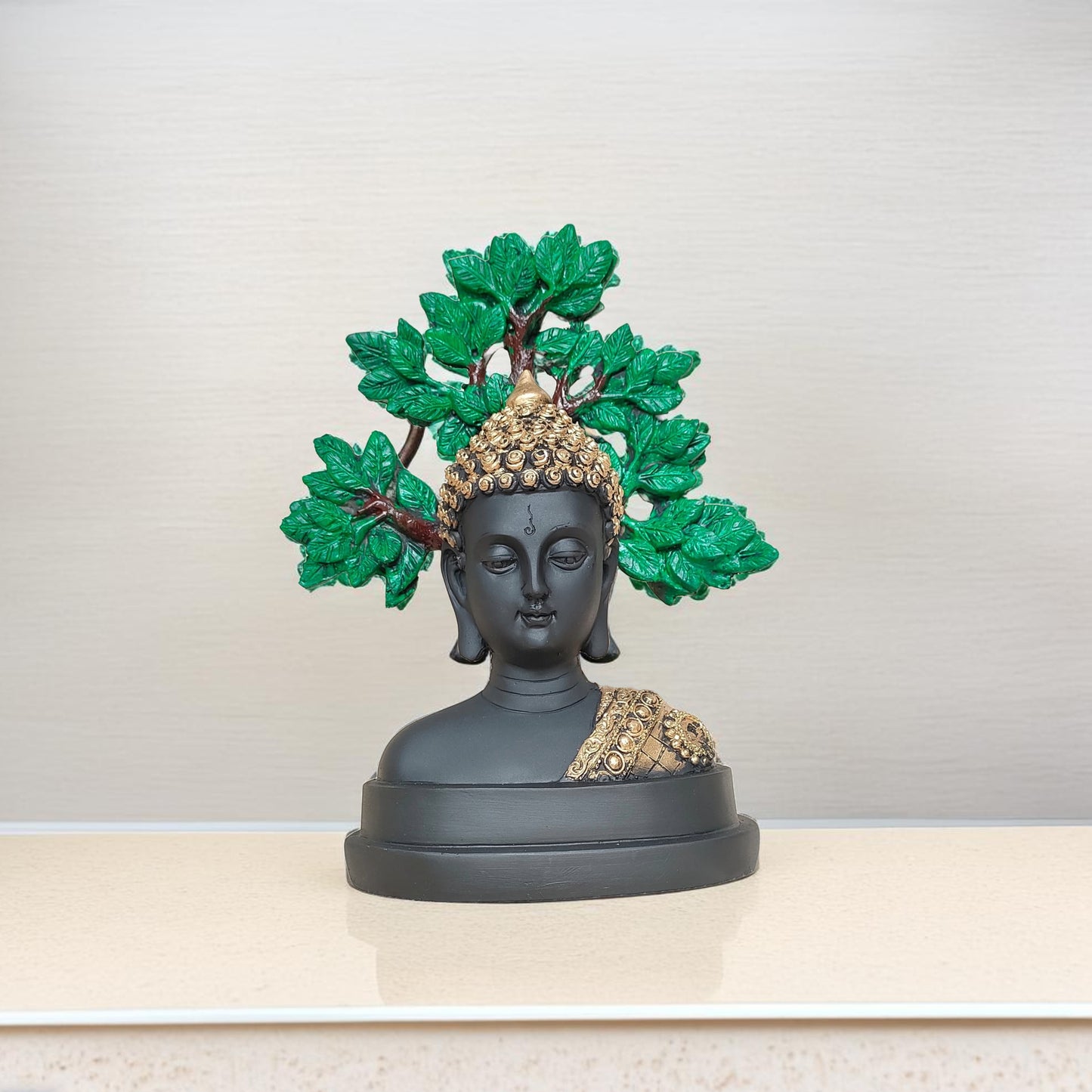 Antique Buddha Tree Set of 2 Sculptures (Black & Green) | EnamorarDecor