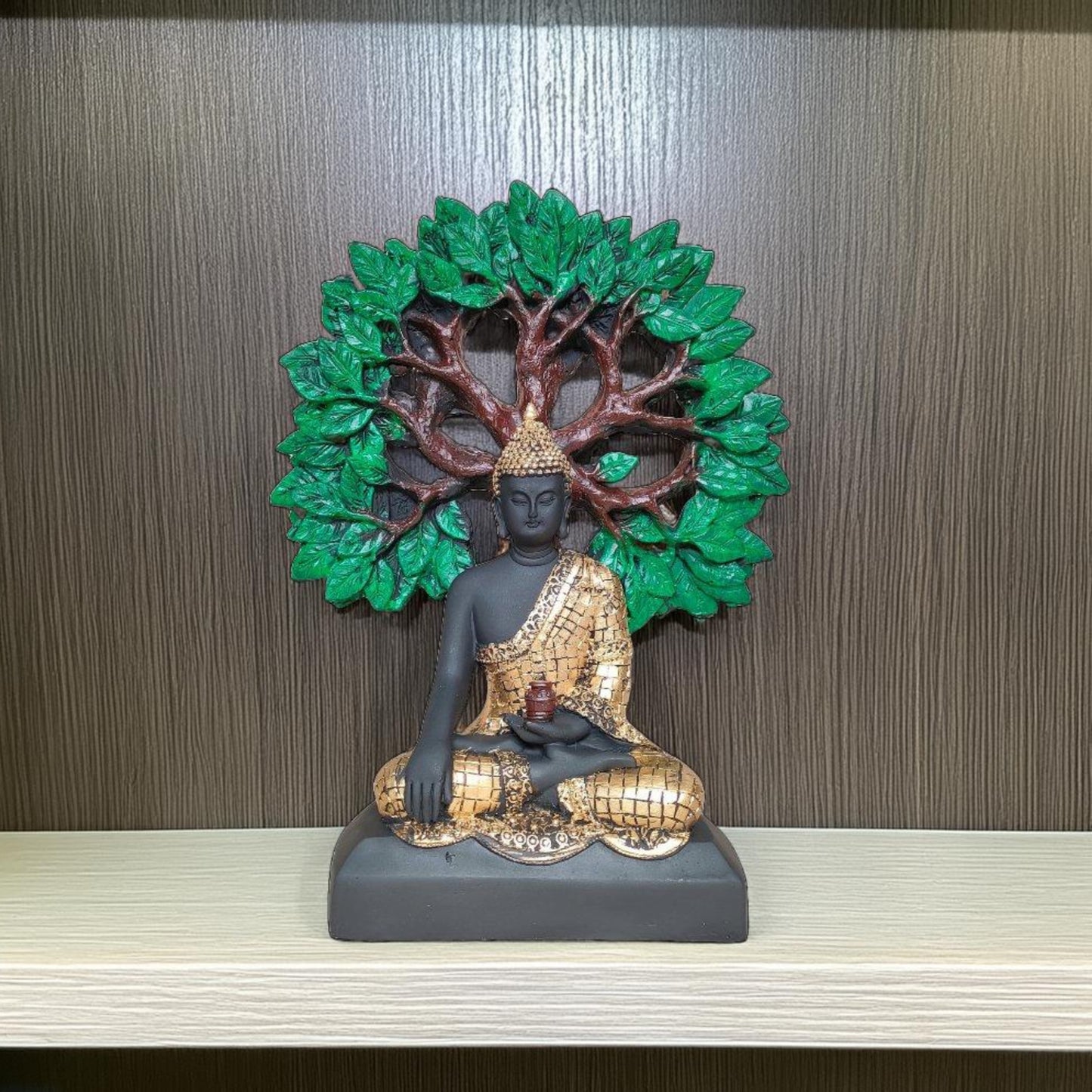 Antique Meditating Sitting Buddha Tree Sculpture (Black) | EnamorarDecor