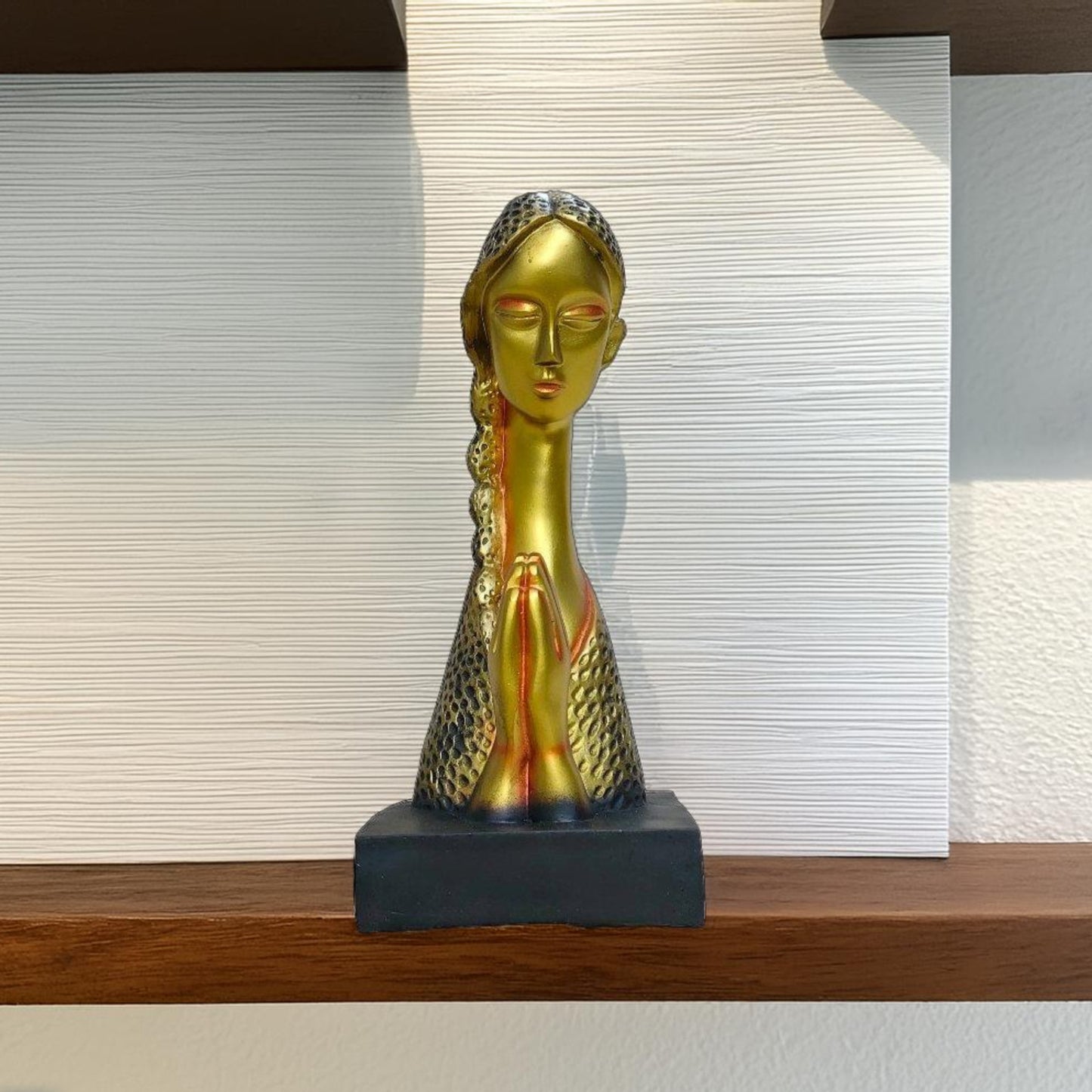 Antique Namaste Welcome Lady Sculpture (Golden) | EnamorarDecor