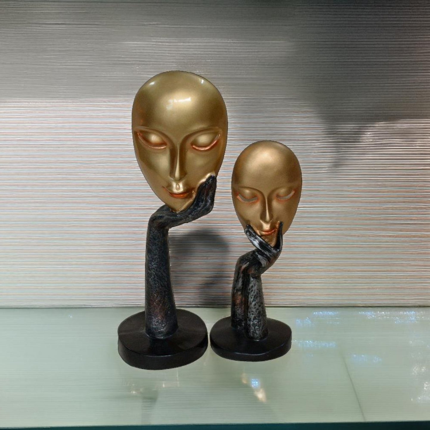 2 Lady Face Mask In Hand Sculpture (Antique) | EnamorarDecor