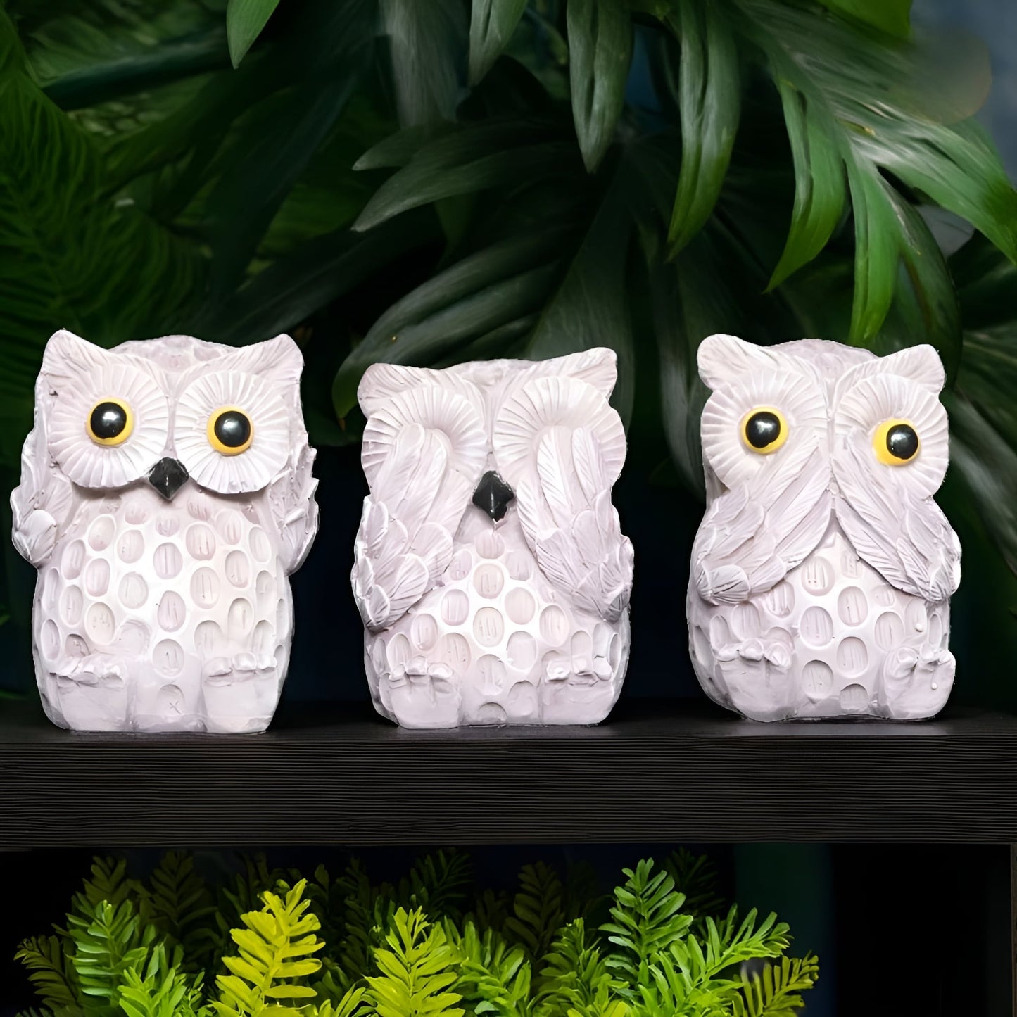 Brown Owl Set of 3 Antique Sculpture (Brown) | EnamorarDecor
