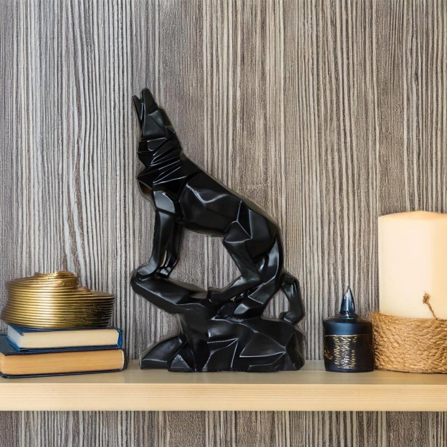 Black Wolf Diamond Cut Antique Sculpture | EnamorarDecor