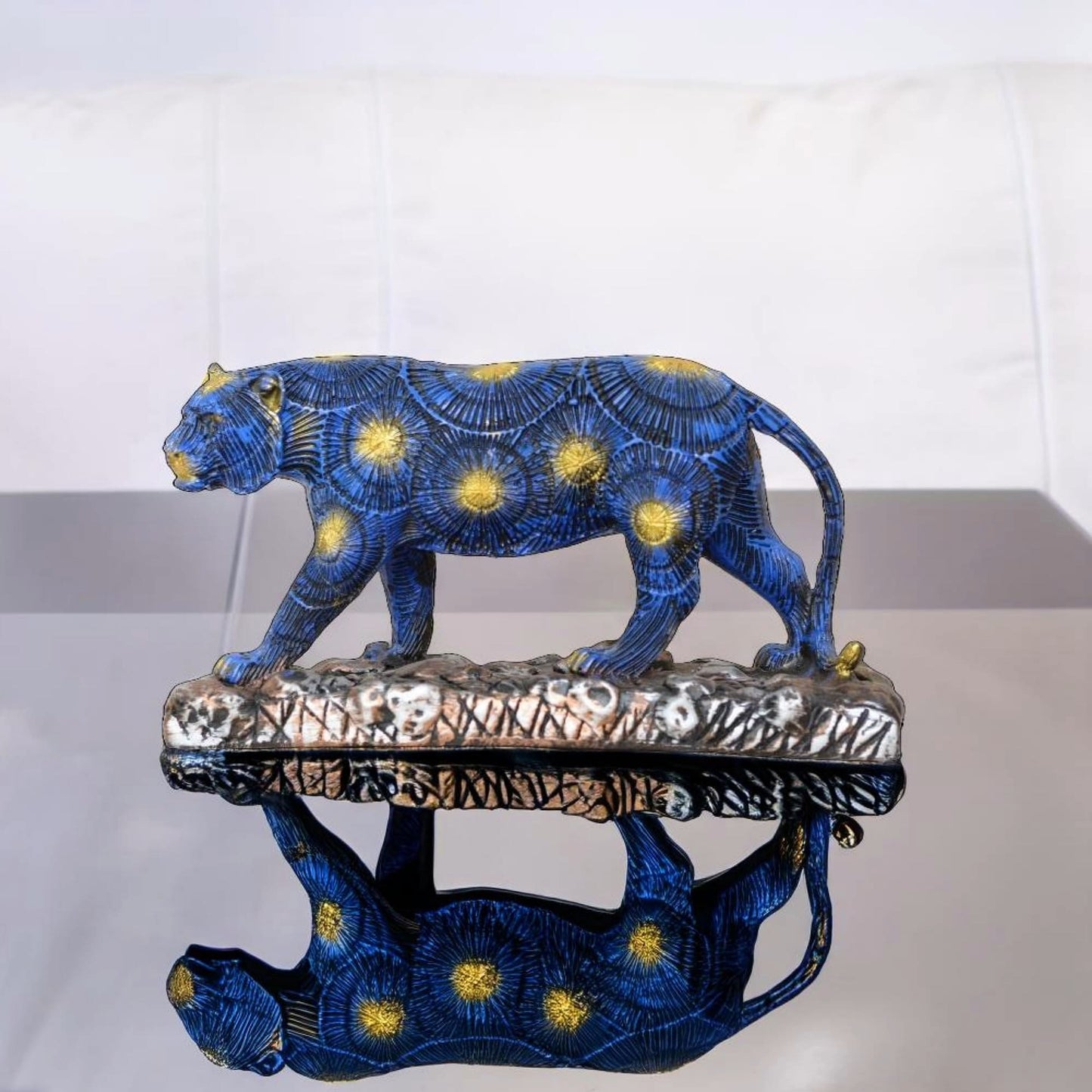 Antique Blue Panther Sculpture (Blue) | EnamorarDecor