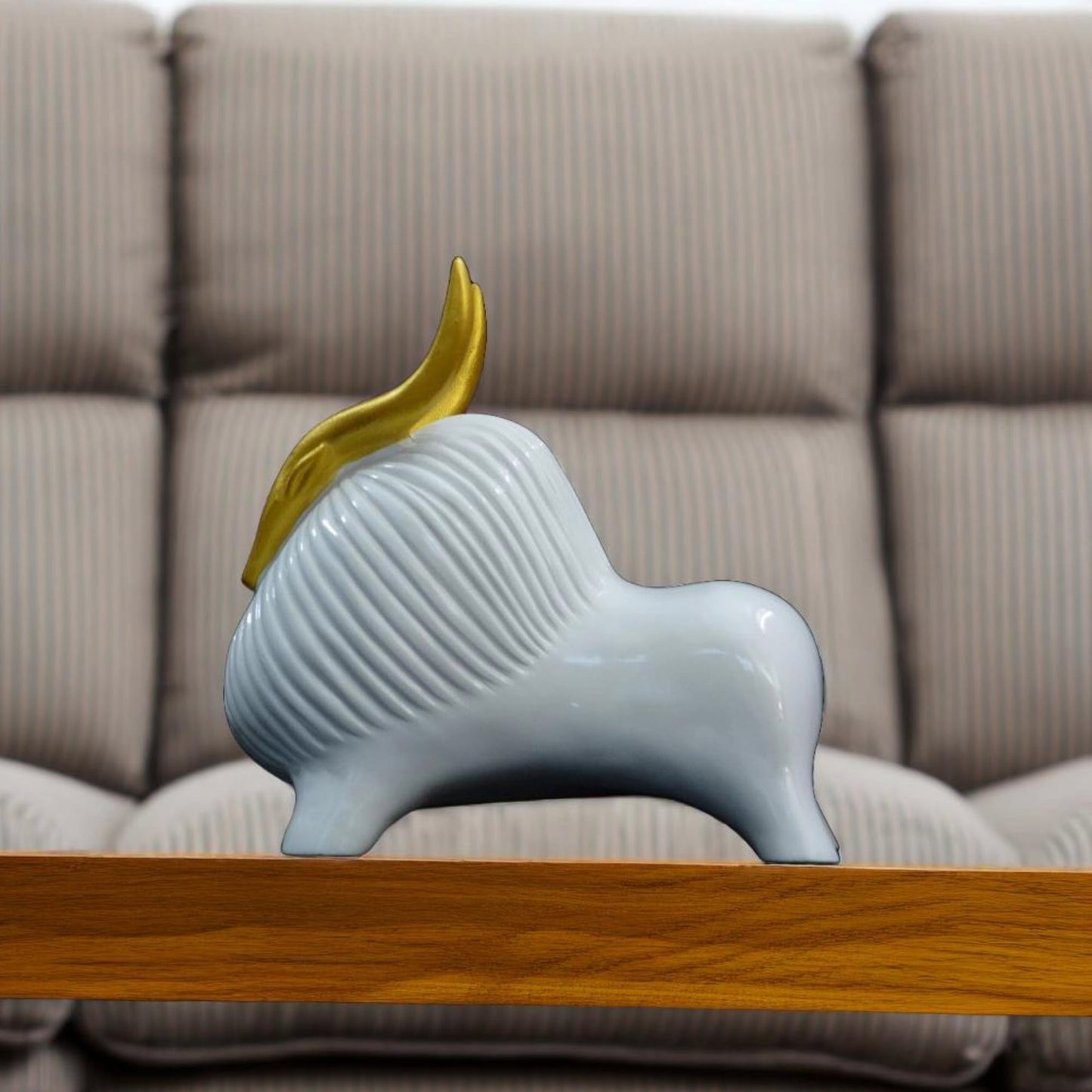 Golden Horned Himalayan Yak Sculpture (White) | EnamorarDecor
