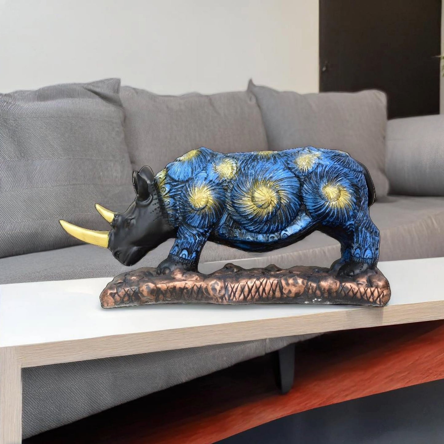 Antique Royal Rhino Sculpture (Blue) | EnamorarDecor