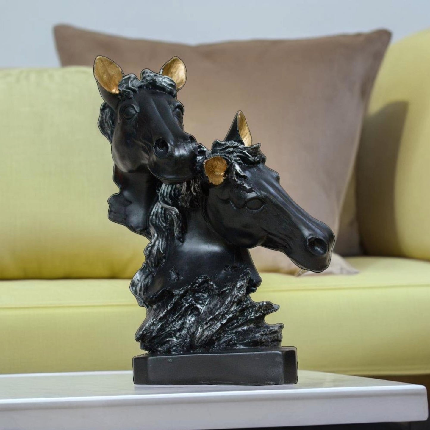 Two Horse Faces Antique Sculpture (Black) | EnamorarDecor