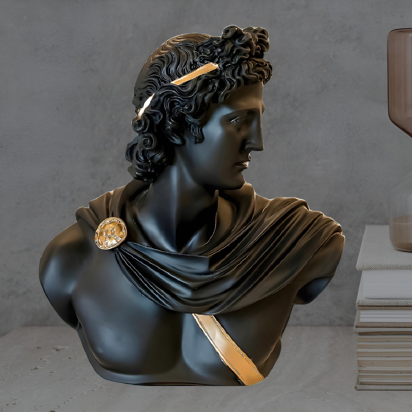 Greek Apollo Bust Sculpture Black Polyresin | EnamorarDecor