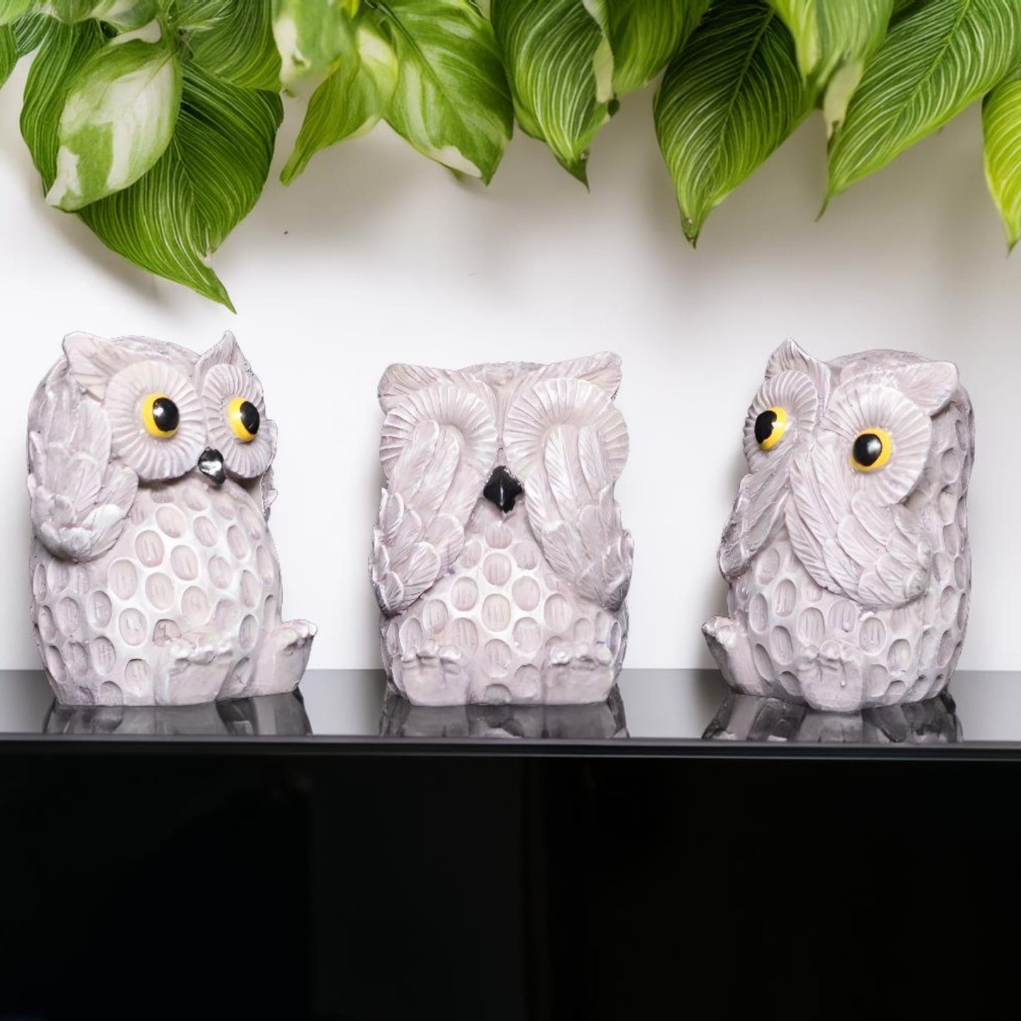 Brown Owl Set of 3 Antique Sculpture (Brown) | EnamorarDecor