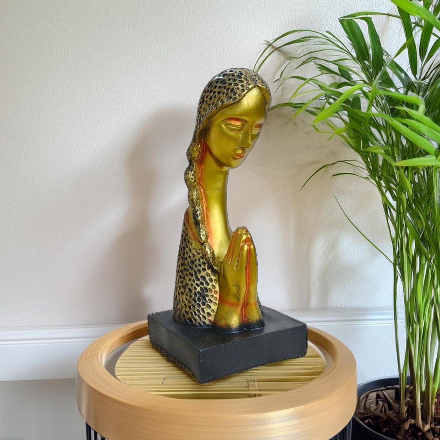 Antique Namaste Welcome Lady Sculpture (Golden) | EnamorarDecor