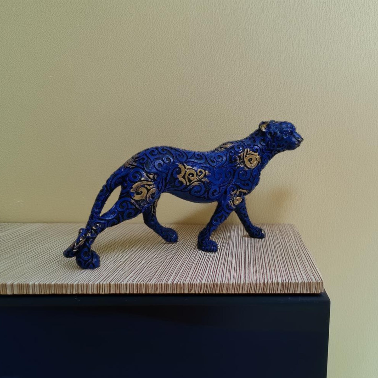 Antique Blue Panther Walking Royalty Sculpture | EnamorarDecor