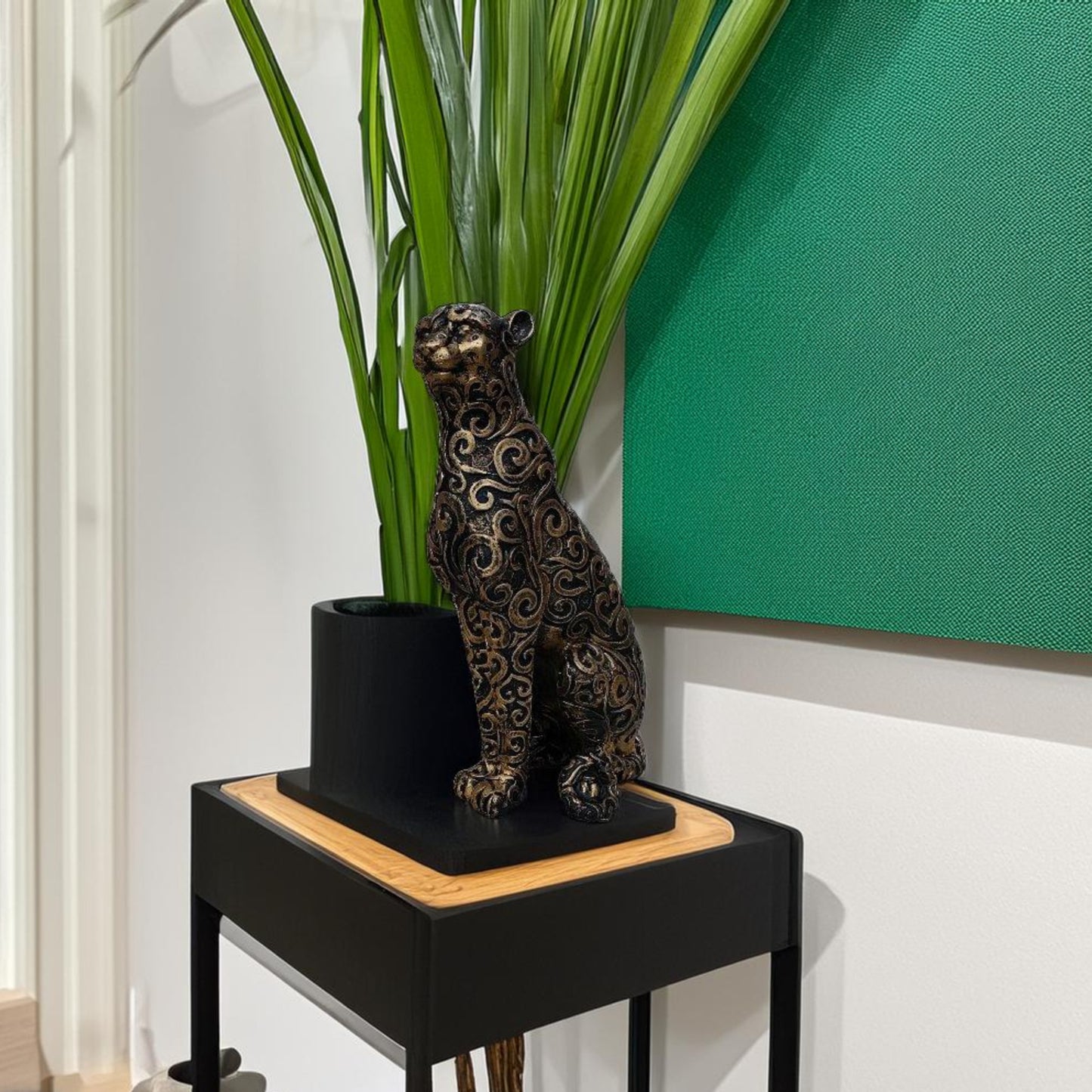 Antique Golden Panther Sitting Royalty Sculpture | EnamorarDecor