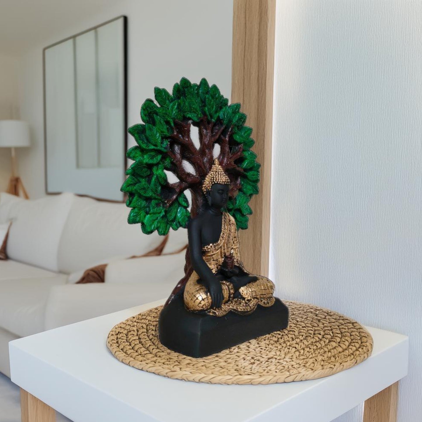 Antique Meditating Sitting Buddha Tree Sculpture (Black) | EnamorarDecor