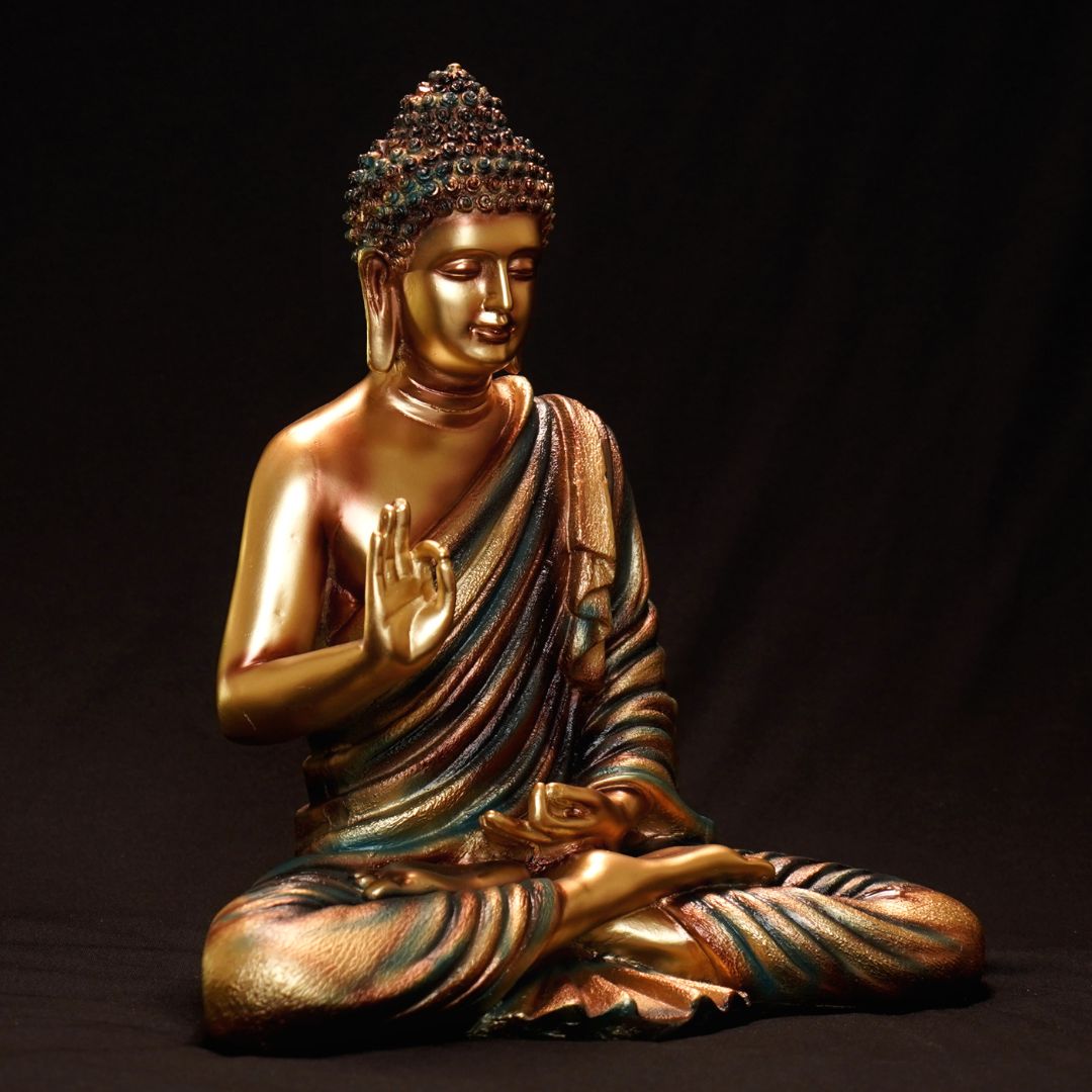 Antique 2 Feet Meditating Buddha Idol Multicolor Sculpture | EnamorarDecor
