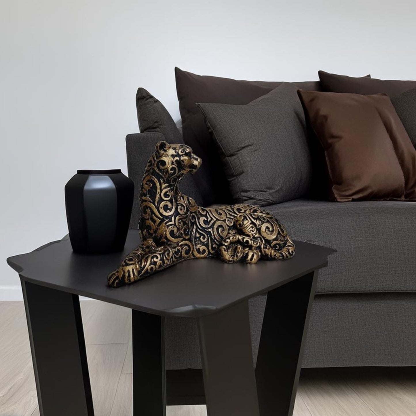 Antique Golden Panther Lying Royalty Sculpture | EnamorarDecor