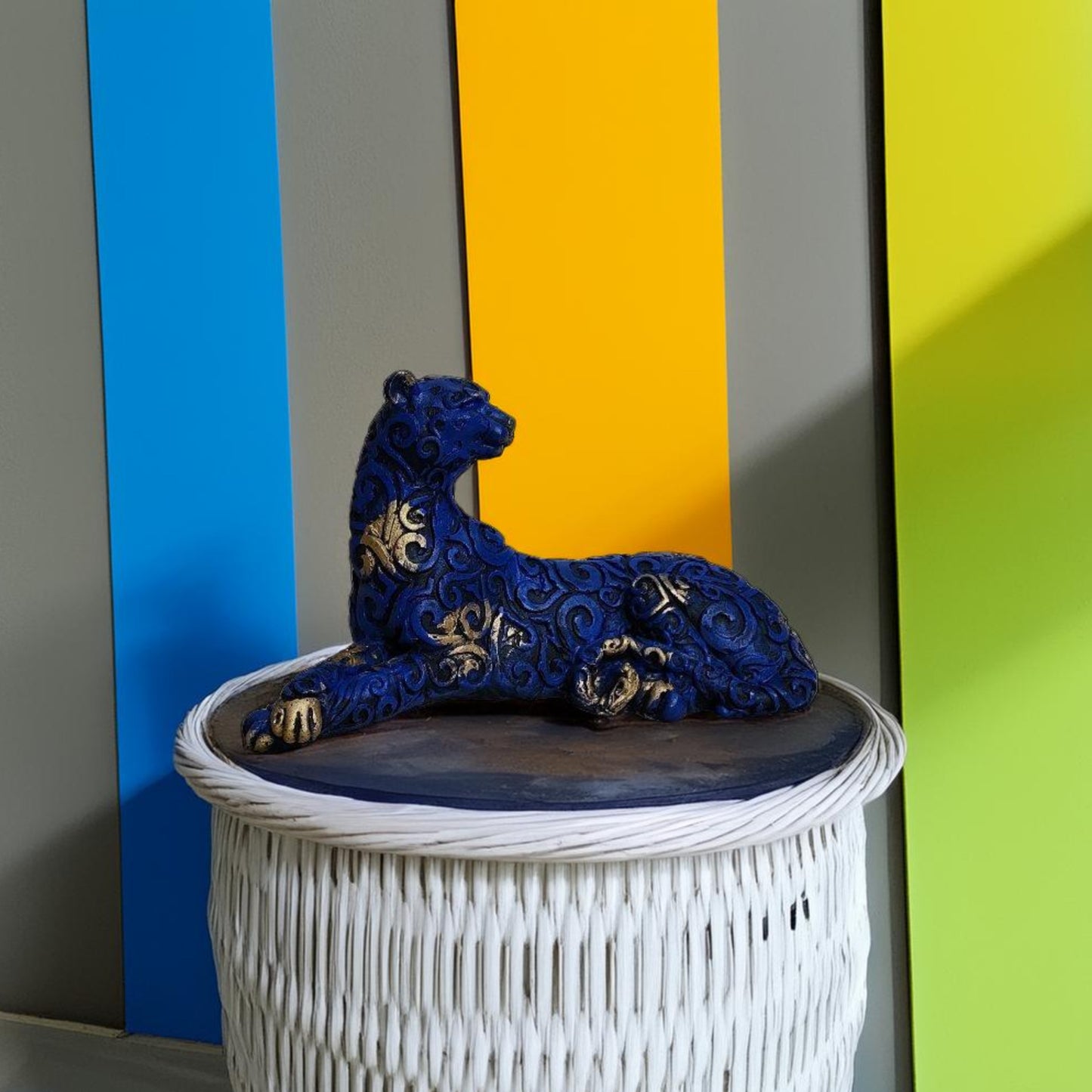 Antique Blue Panther Lying Royalty Sculpture | EnamorarDecor