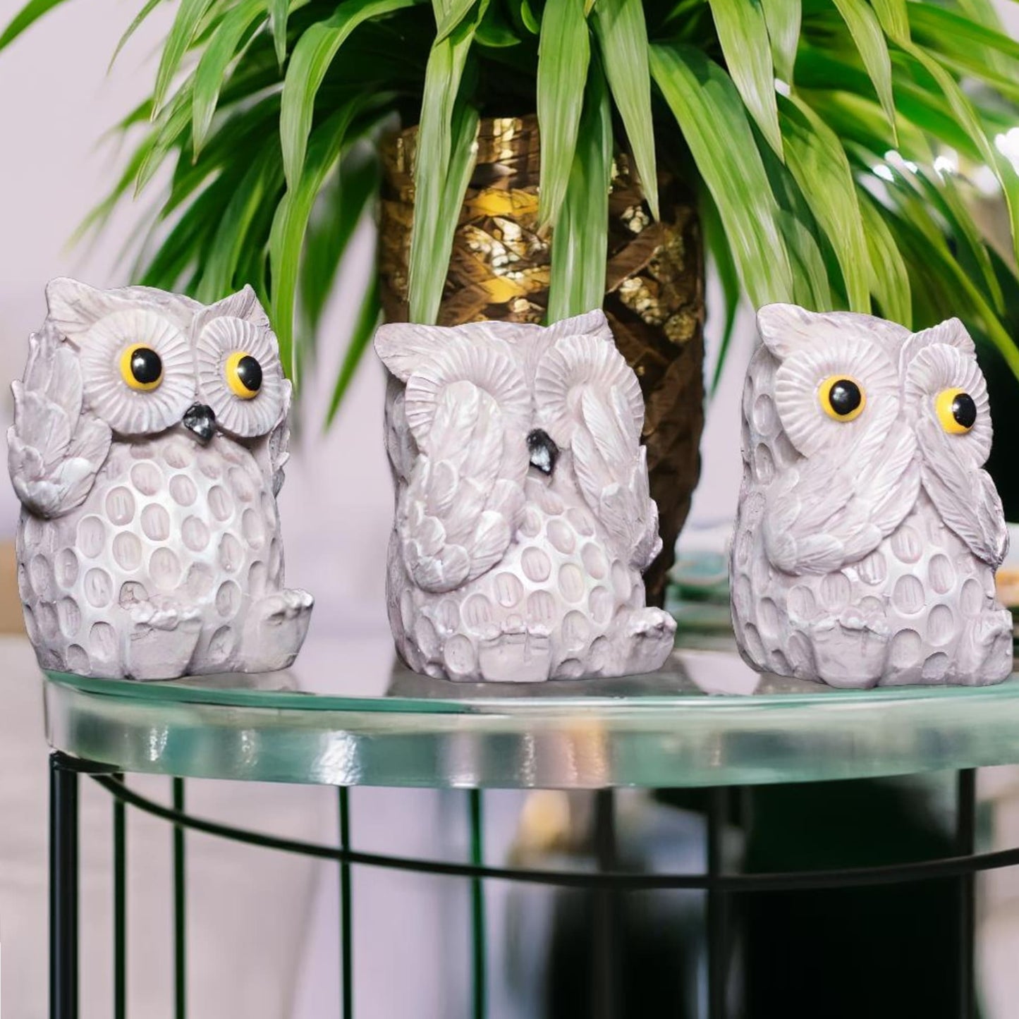 Brown Owl Set of 3 Antique Sculpture (Brown) | EnamorarDecor
