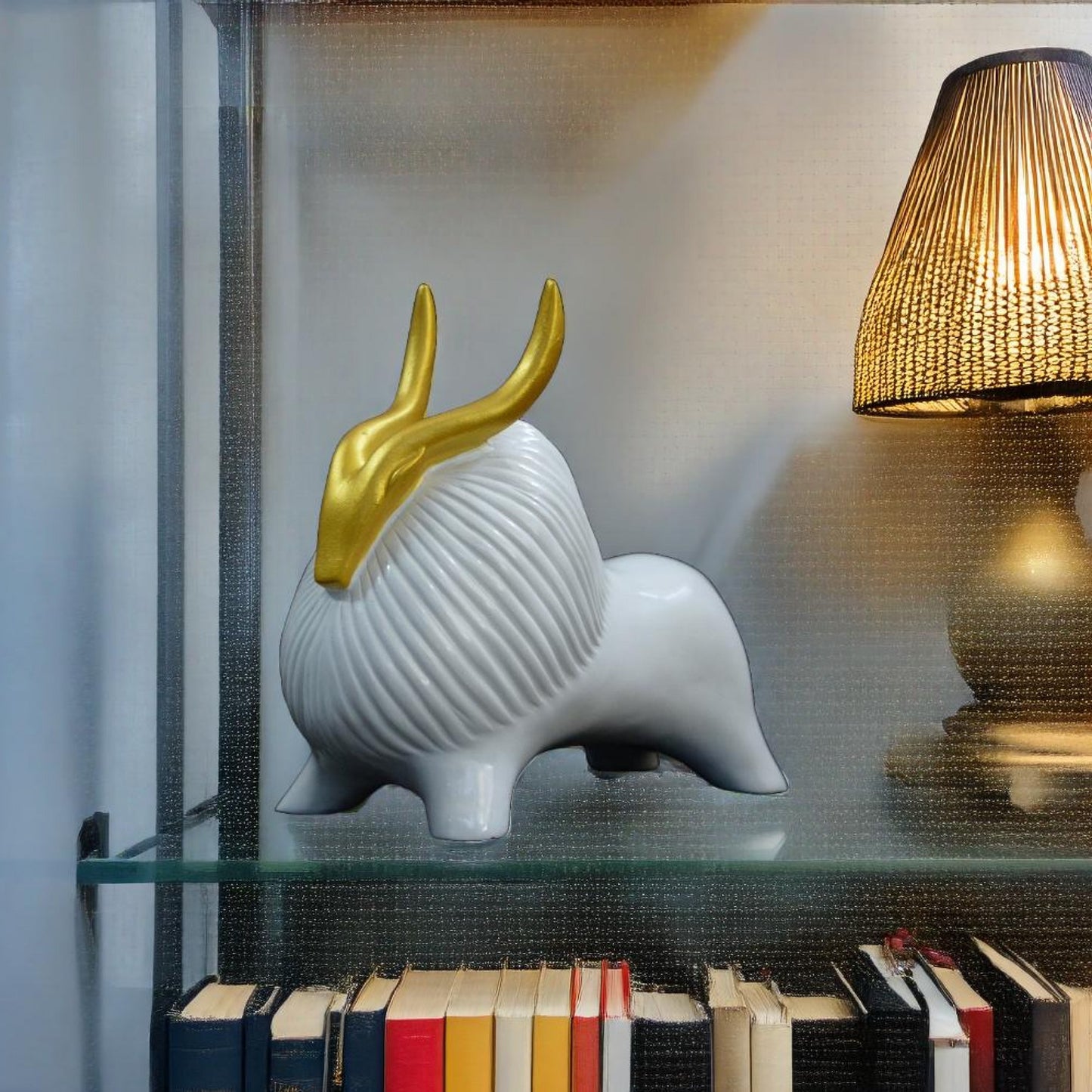 Golden Horned Himalayan Yak Sculpture (White) | EnamorarDecor