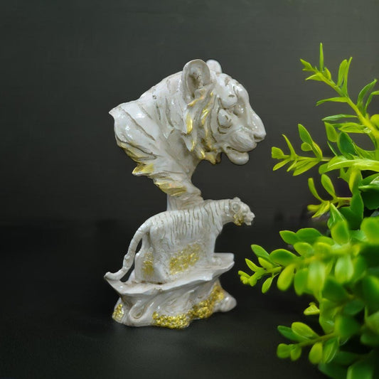 Tiger Face With Standing Tiger Sculpture (White) | EnamorarDecor