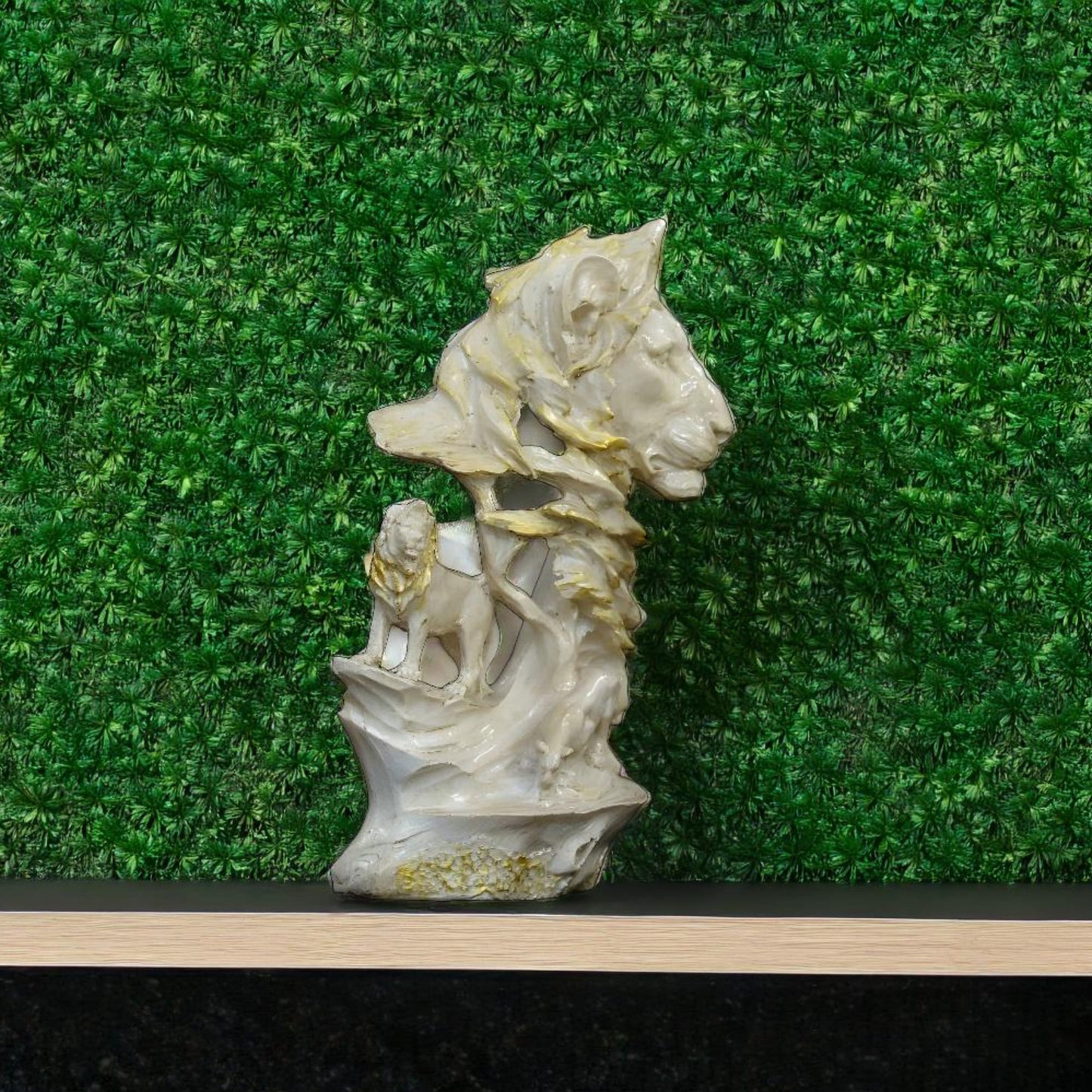 Lion Face With Standing Lion Sculpture (White) | EnamorarDecor