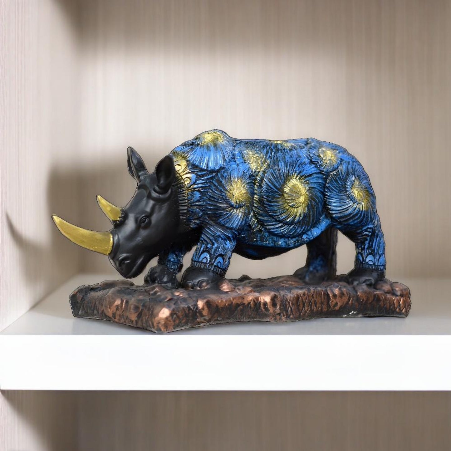 Antique Royal Rhino Sculpture (Blue) | EnamorarDecor