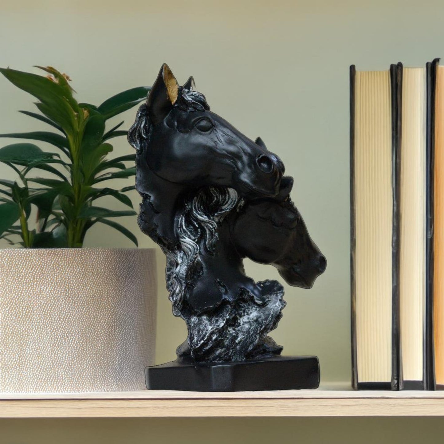Two Horse Faces Antique Sculpture (Black) | EnamorarDecor