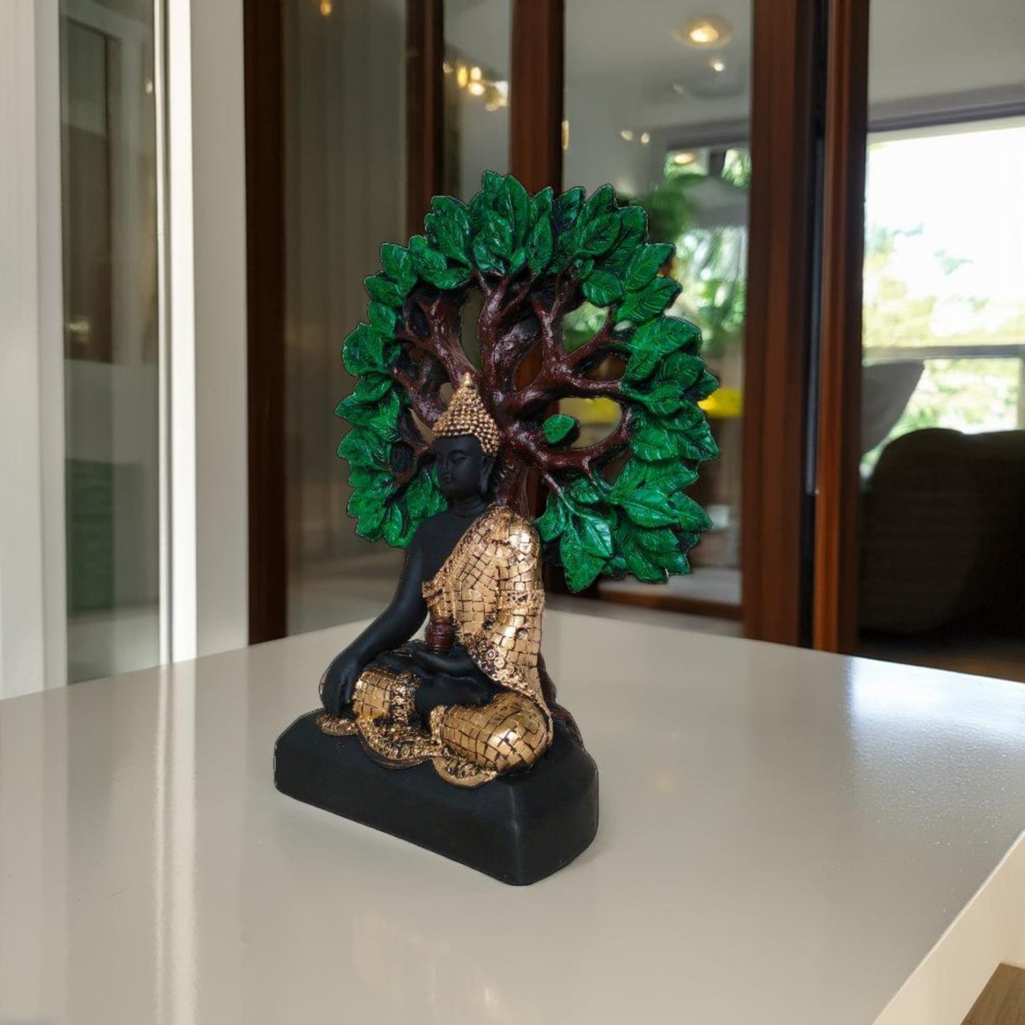 Antique Meditating Sitting Buddha Tree Sculpture (Black) | EnamorarDecor