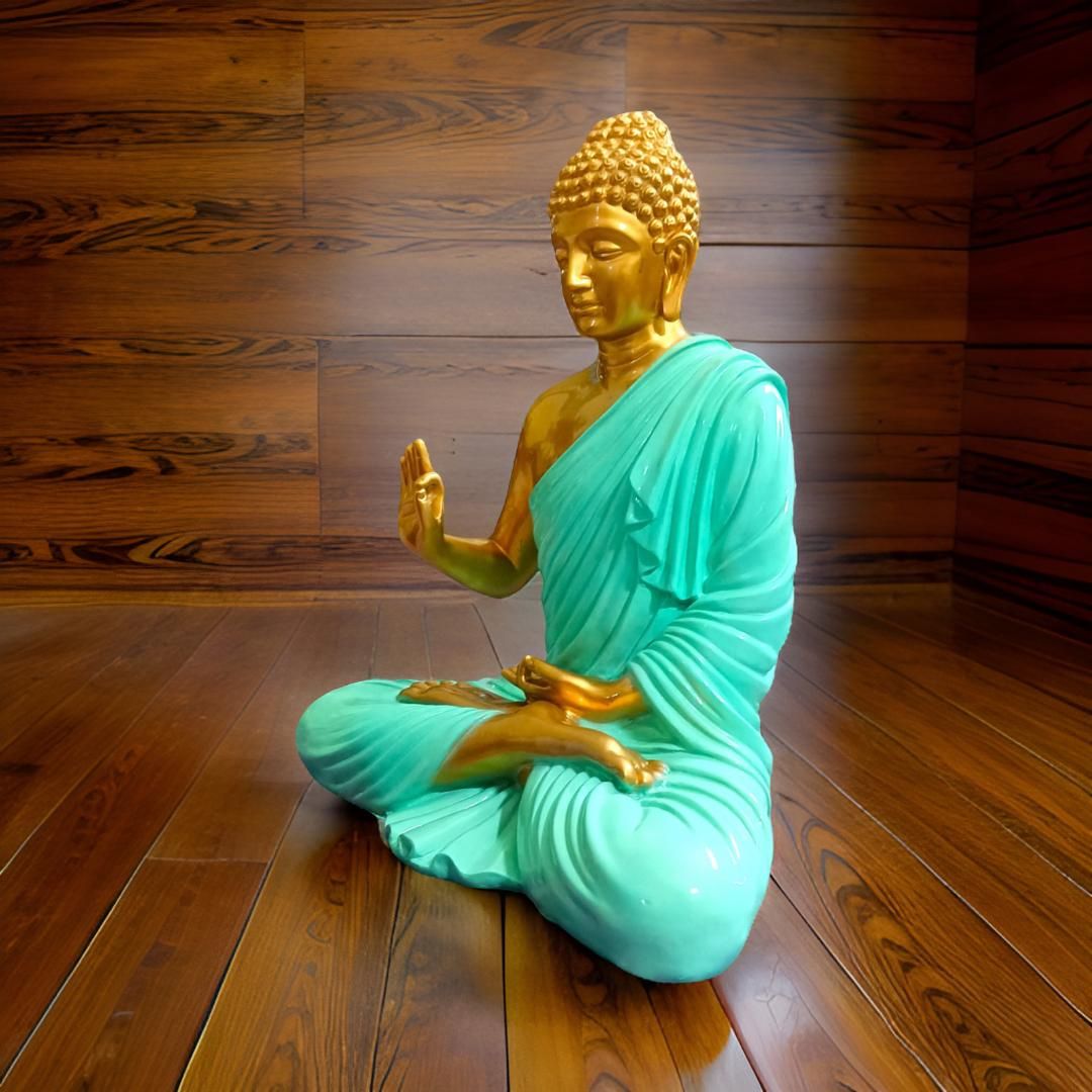 Antique 2 Feet Meditating Buddha Idol Green Sculpture | EnamorarDecor