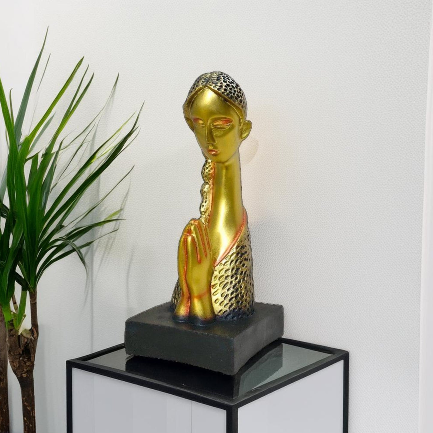 Antique Namaste Welcome Lady Sculpture (Golden) | EnamorarDecor