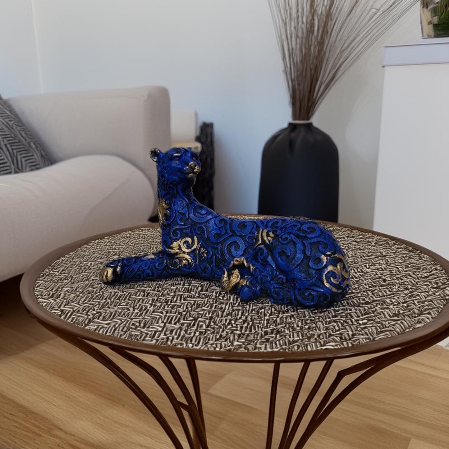 Antique Blue Panther Lying Royalty Sculpture | EnamorarDecor