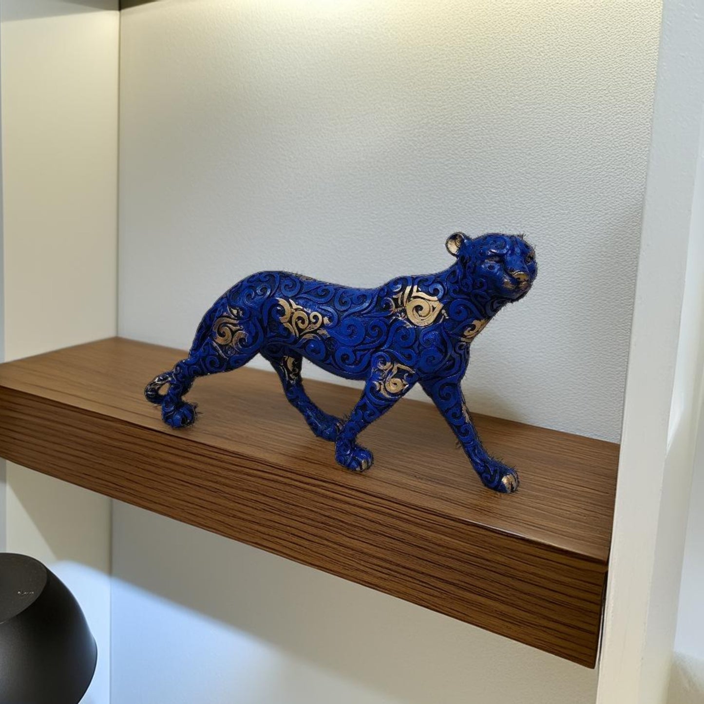 Antique Blue Panther Walking Royalty Sculpture | EnamorarDecor