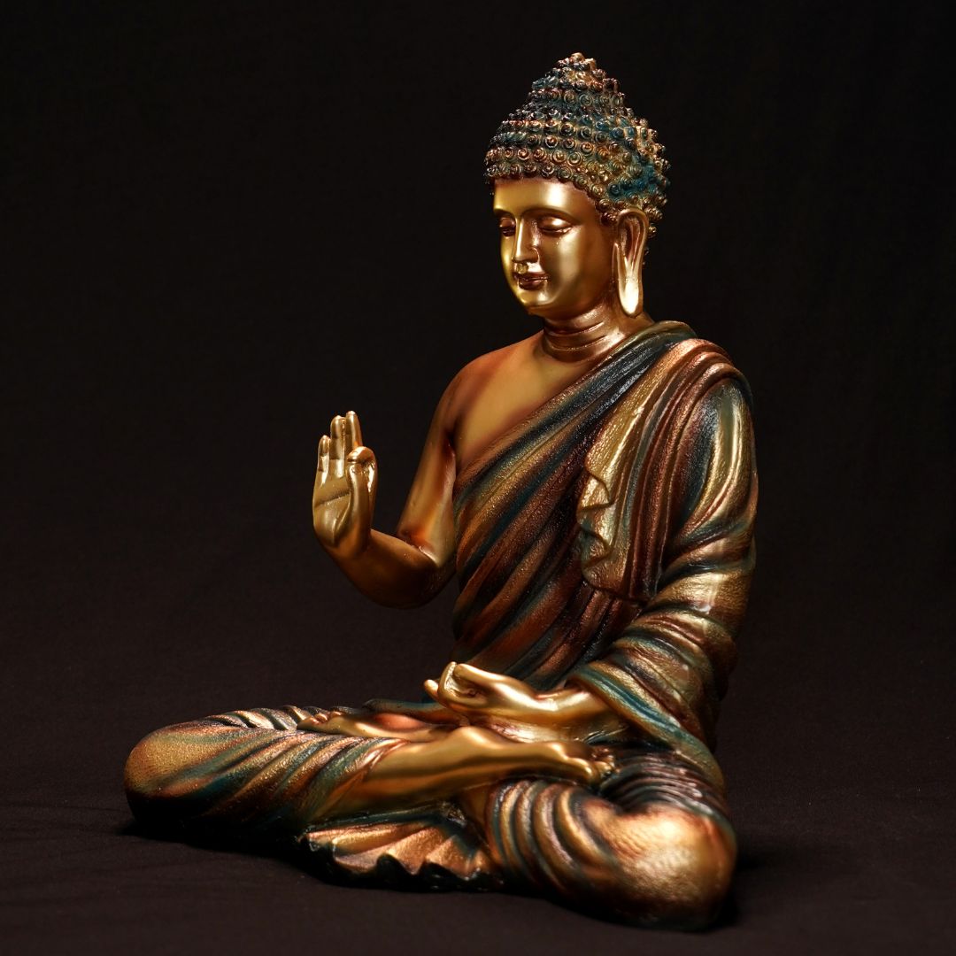 Antique 2 Feet Meditating Buddha Idol Multicolor Sculpture | EnamorarDecor
