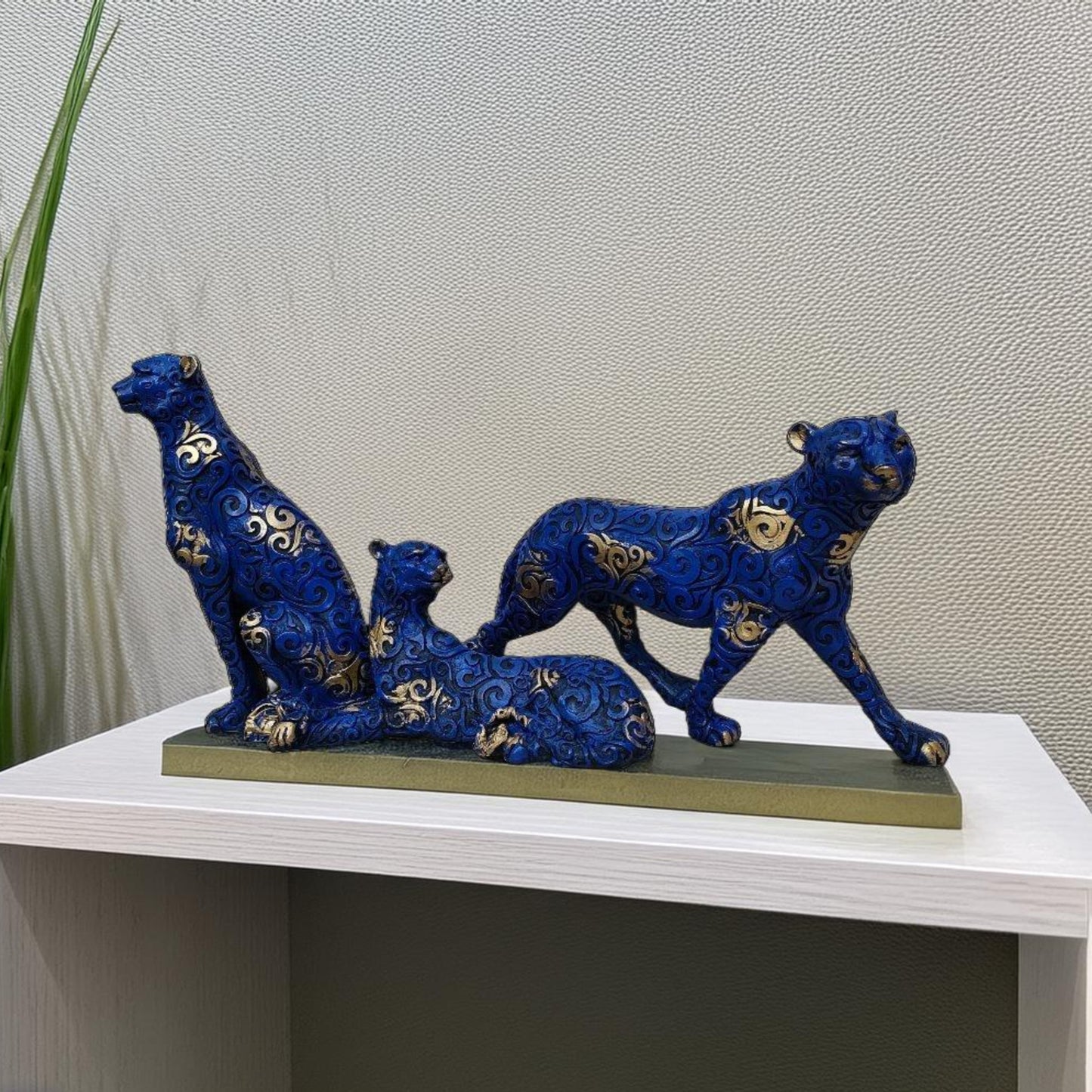 Antique Blue Panthers Set of 3 Sculptures | EnamorarDecor